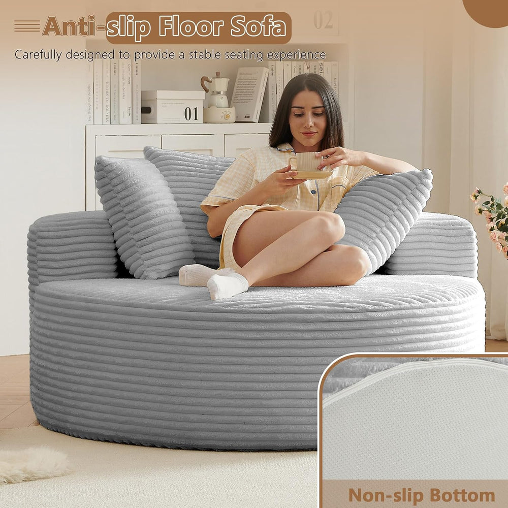 Oversized Round Chair Lounge Chaise Indoor, Upholstered Corduroy Deep Seat Cl...