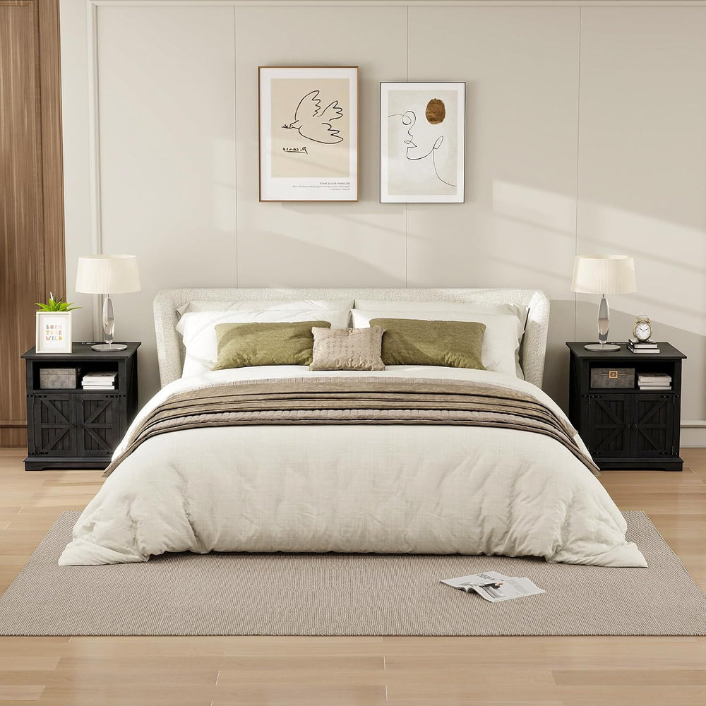 MUUEGM End Table with Charging Station, 24 Inch Farmhouse Sofa Side Tables Li...