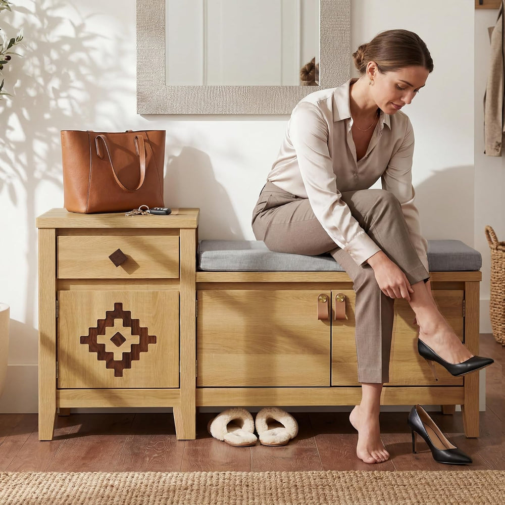 Entryway Bench with Storage, 3 in 1 Storage Bench with 1 Drawer and 2 Cubbies...