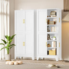pozdeg 75" H Tall Metal Storage Cabinet with 4 Doors, Metal Kitchen Pantry Cabinet with 4 Adjustable Shelves, Freestanding Cupboard for Kitchen Dining Room Living Room Bathroom (White)