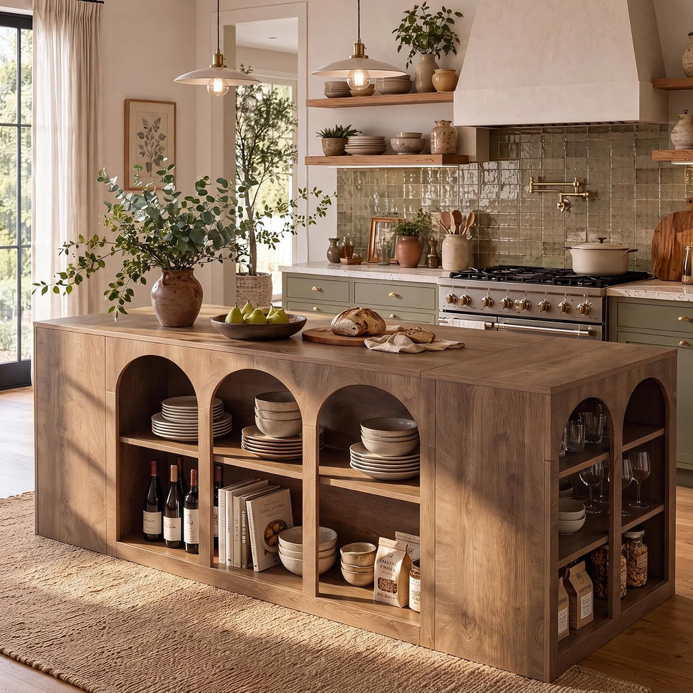 Tribesigns 78.7" Large Kitchen Island Table with Storage & Seating S...