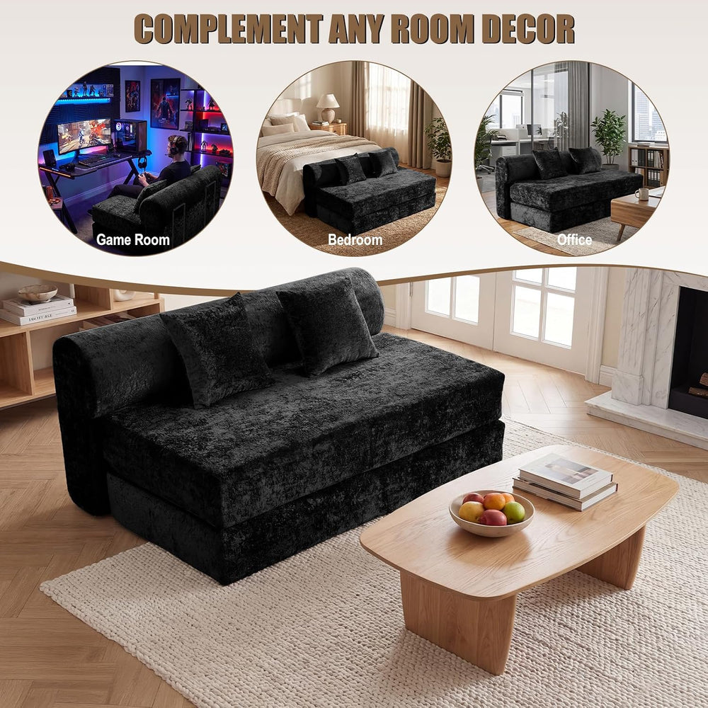 59" Convertible Sofa Bed with High Backrest & Washable Cover, Compre...