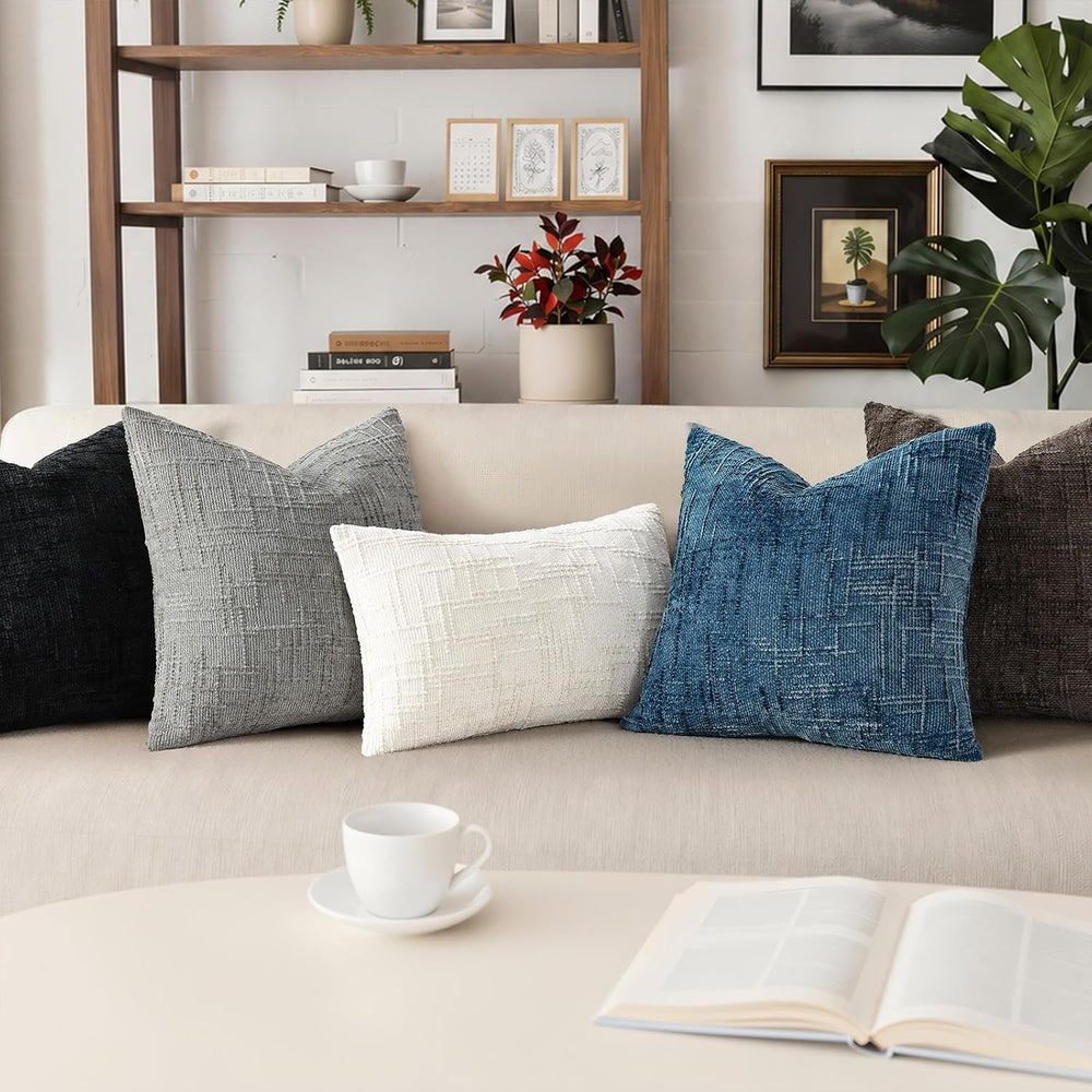Pallene Black Textured Chenille Throw Pillow Covers 24x24 Set of 2