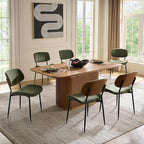 HULALA HOME Dining Chairs Set of 6 Mid-Century Modern Upholstered Kitchen Dining Room Chairs with Wood Curved Backrest, Black Metal Legs Fabric Dinner Chair for Living Room Cafe Restaurant Moss