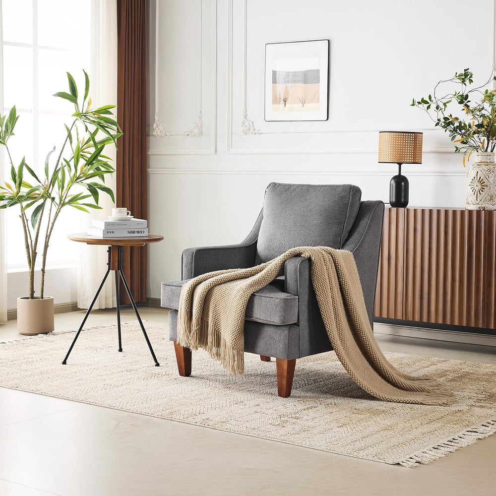 VINGLI Mid-Century Modern Accent Chair, Light Grey Upholstered Armchair Comfy...