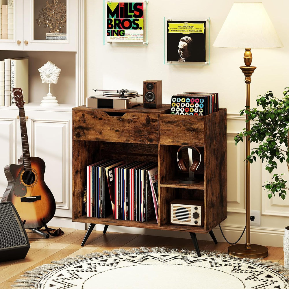 Giantex Large Record Player Stand with Charging Station, Mid Century Turntabl...
