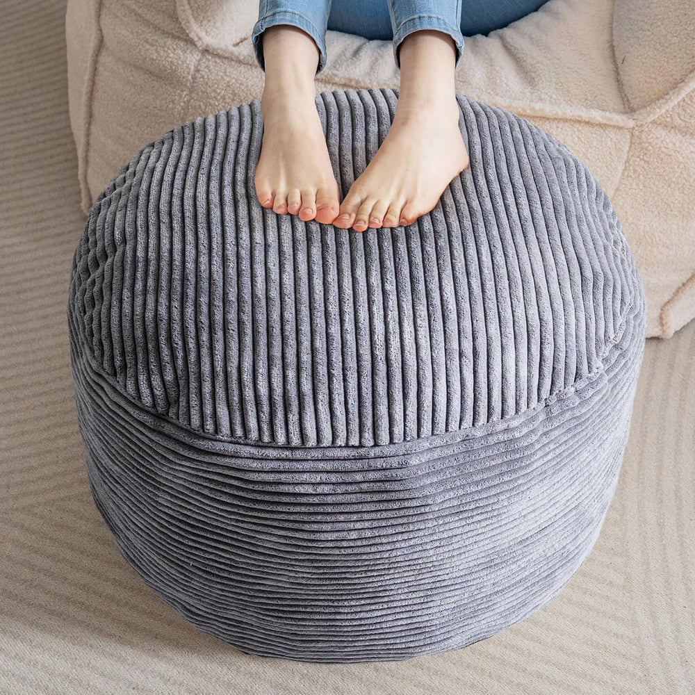 HIGOGOGO Round Stuffed Pouf Ottoman, Corduroy Poufs with Foam Chunk Filling, ...