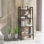 Vintage Ladder Shelf, 4/6 Tiers Wooden Industrial Storage Rack with Adjustable Footpads, Home Office Display Bookshelf Plant Stand for Living Room Bedroom (56 x 32 x 138 cm, Rustic Brown)