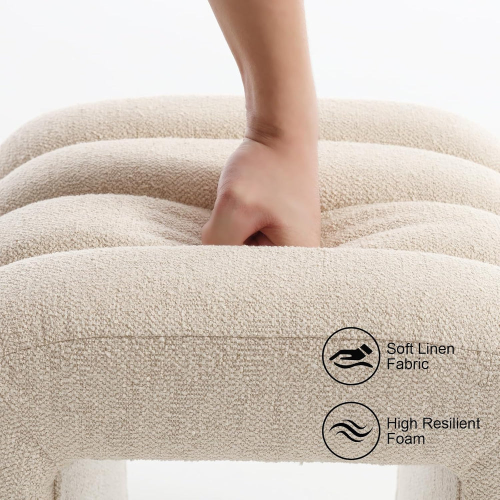 Flouki Ottoman Foot Stool with Channel Tufted, Small Ottoman Bench for Entryw...