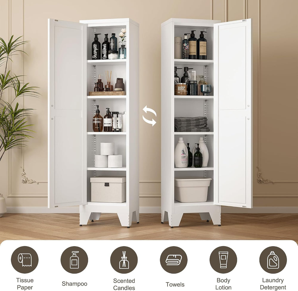 LCAOPC 67" Tall Narrow Bathroom Metal Storage Cabinet with 4 Adjustable ...