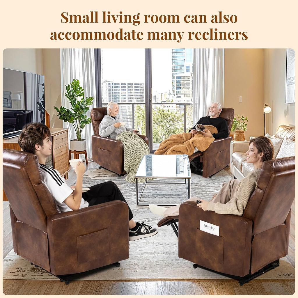 Zero Wall Power Recliner Chairs, Small Recliner for Small Spaces and Petite People Man Woman (1, Faux Leather Light Brown)