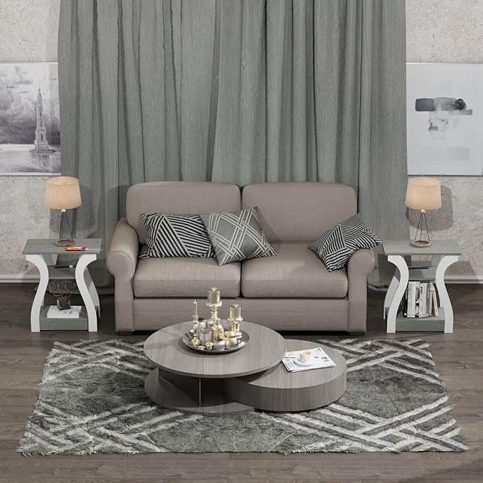 End Tables Living Room Set of 2,Grey End Table with Charging Station,Grey Sid...