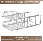 2 Tier Pull Out Cabinet Organizer 24" W X 22" D, Chromed, Full Slide Out | For Kitchen Organizers and Storage, Pull Out Drawers For Cabinets Capacity Heavy Duty Caddy, Cabinet Shelves, Bathroom Pantry