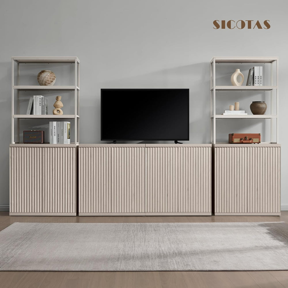 SICOTAS Fluted Book Shelf with Doors 75" Tall Bookshelf with Storage