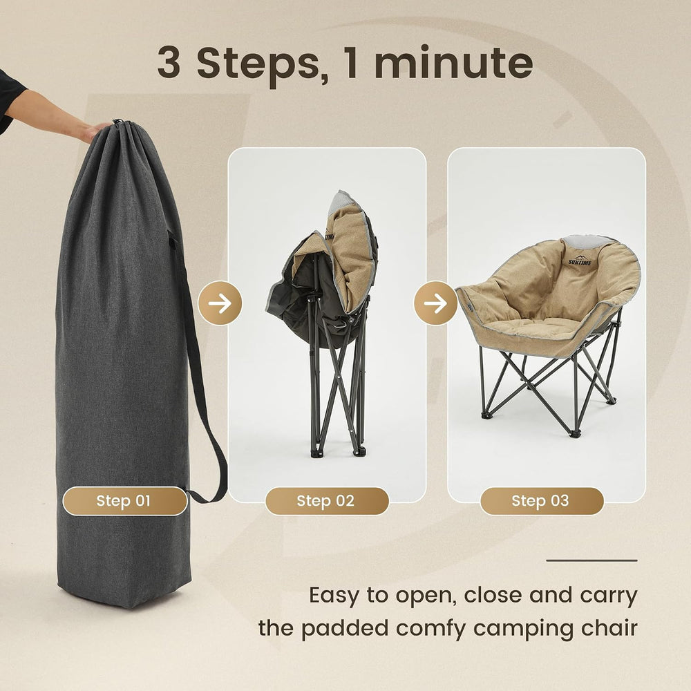 Oversized Padded Comfy Camping Chair for Adults, Portable Padded Lawn Chair, ...