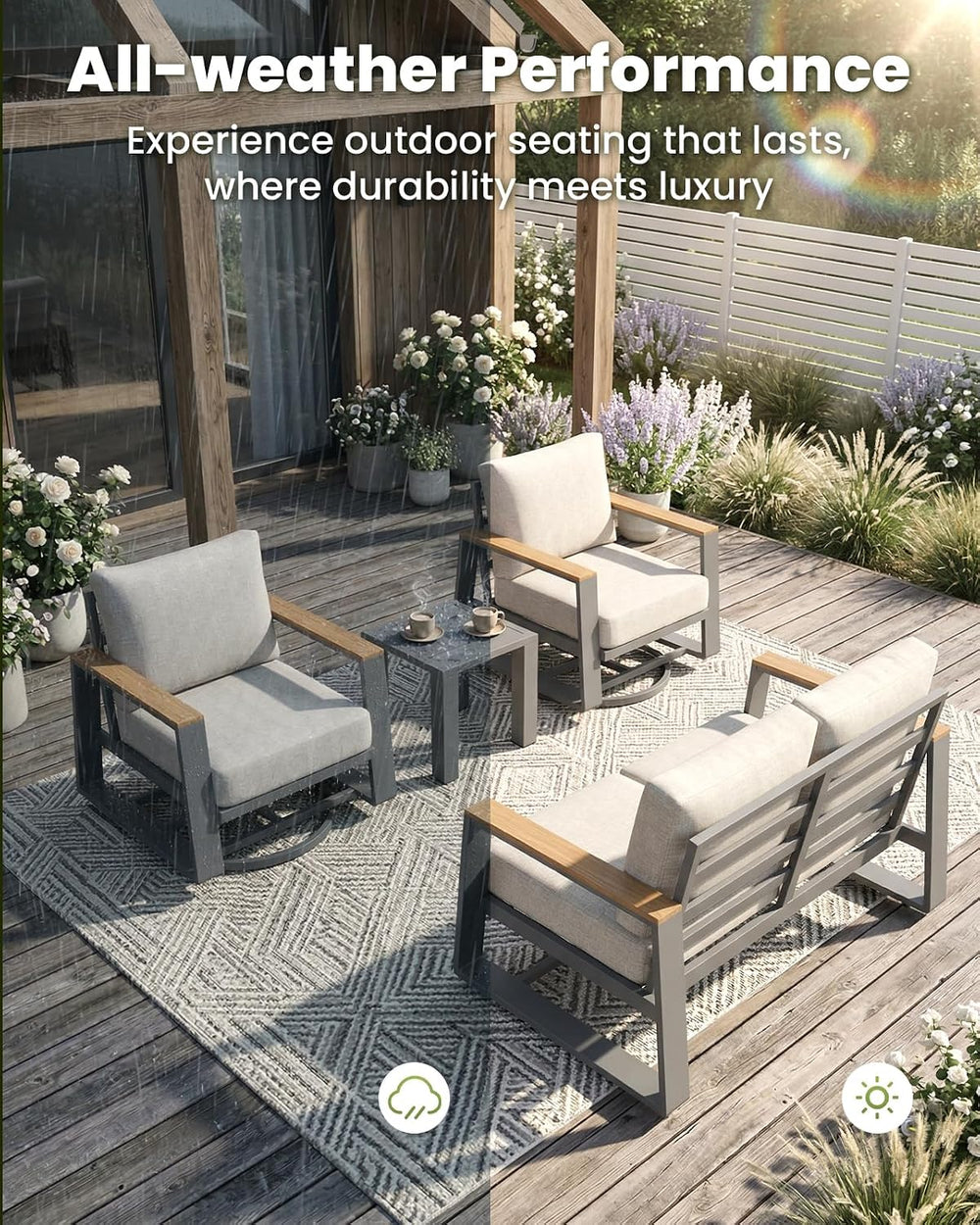 Outdoor Swivel Patio Chairs Set of 3, Aluminum Large 3-Piece Outdoor Patio Co...