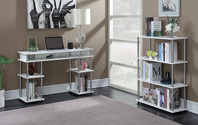 Convenience Concepts Designs2Go No Tools Student Desk 47.25" - Contemporary Office, Dorm Room Desk and Vanity with Storage Shelves, White