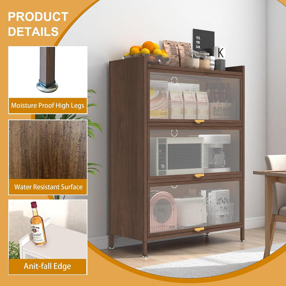 44'' Tall Metal Kitchen Storage Cabinet with 3 Flip-up Doors, Freesta...