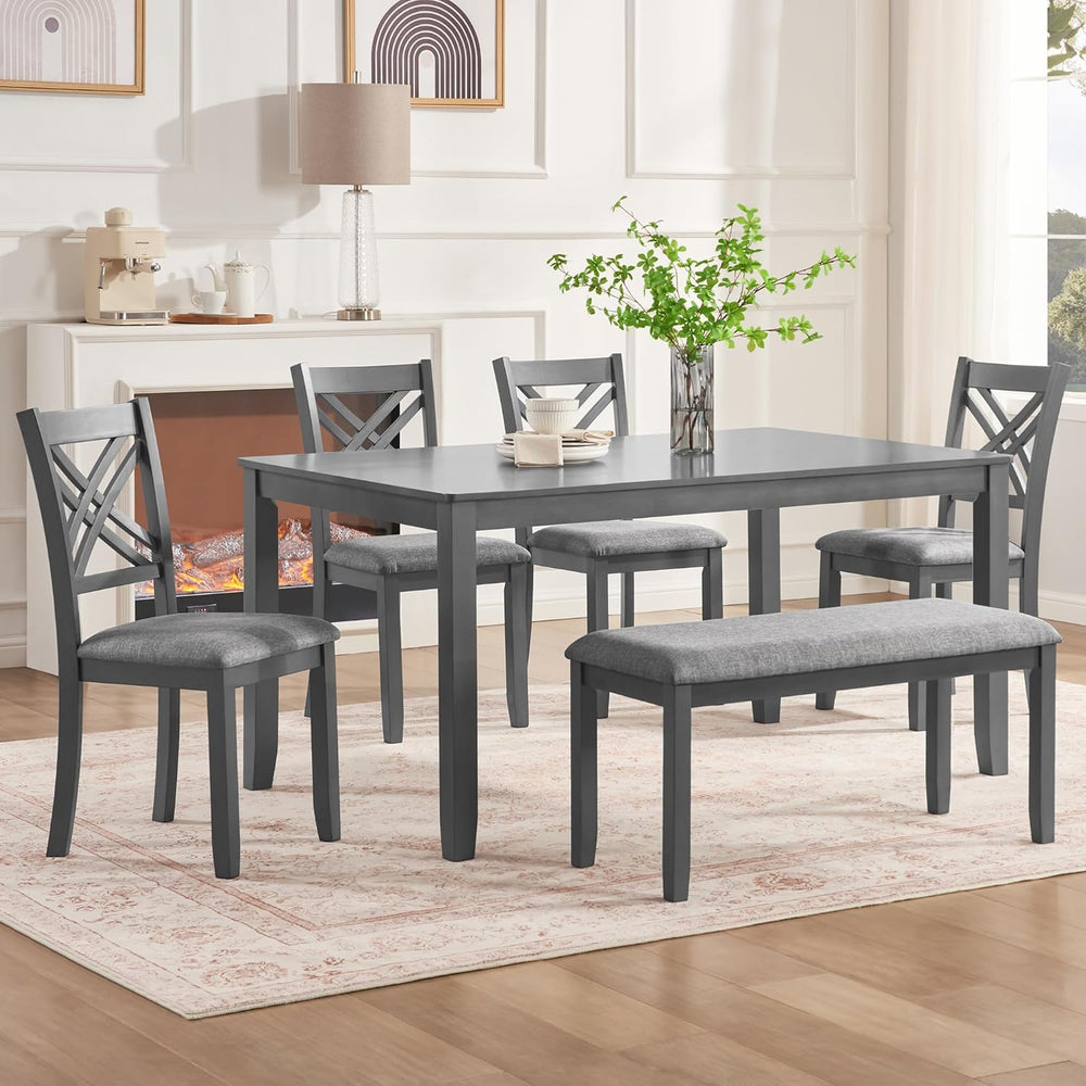 KEIKI 6-Piece Standard Height Dining Table Set with Rectangular Table, 4 Upho...