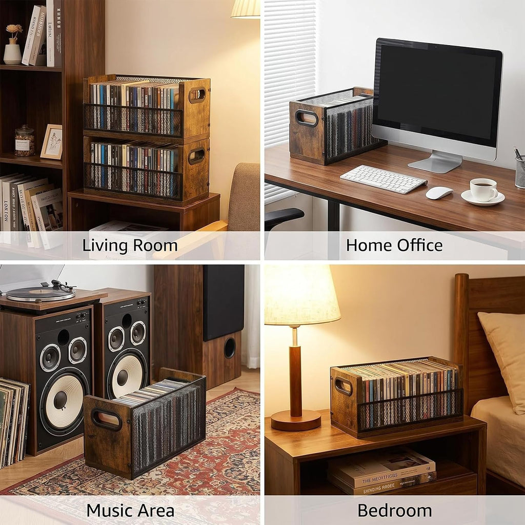 PUTNATRURE CD Storage Box, Hold 38 CD Cases, Stackable Music Tower with Magnetic Opening Door for Easy Access, Desktop Disc Organizer for Home and Office