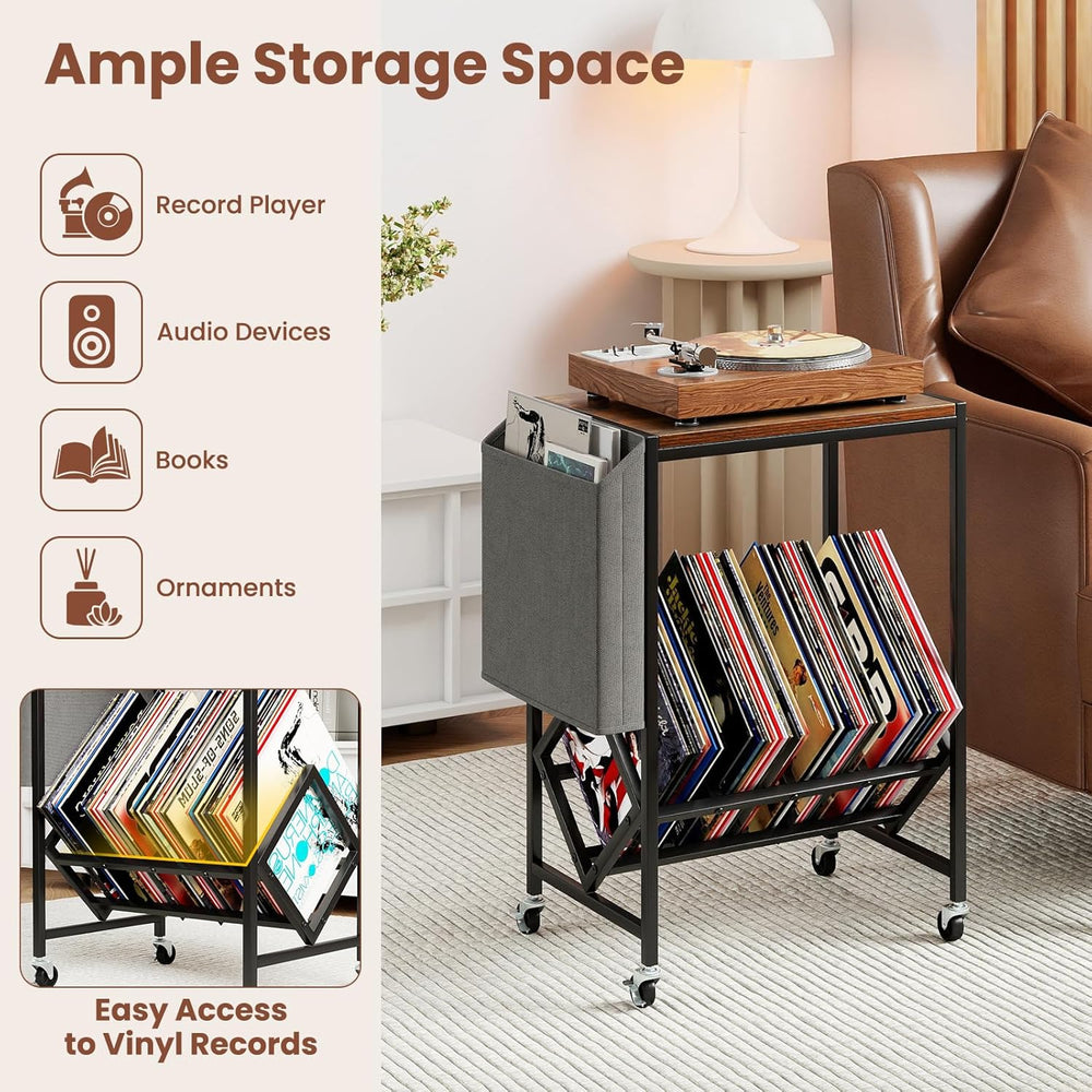 Giantex Record Player Stand, Rolling 2-Tier Turntable Stand with Storage Shel...