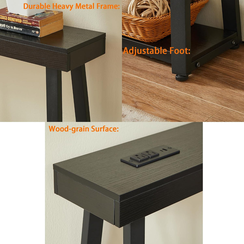 Narrow Small Entryway Table with Charging Station, 36 Inch Thin High Tall Con...