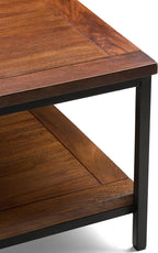 SIMPLIHOME Skyler Square Coffee Table - 34 inch Wide Solid Mango Wood and Metal Living Room Table in Dark Cognac Brown, Industrial Center Table for Family Room with Open Shelf and Black Frame