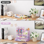 Marbrasse Mesh Pen Holder for Desk, Multi-Functional Pencil Organizer with Drawer, Desk Organizers and Accessories for Office Art Supplies (Purple)