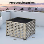 ovios Outdoor Side Table with Tempered Glass Top, Patio Wicker Solar Table, Rattan Bistro End Table for Porch Deck Balcony Garden Poolside, Mixed Brown