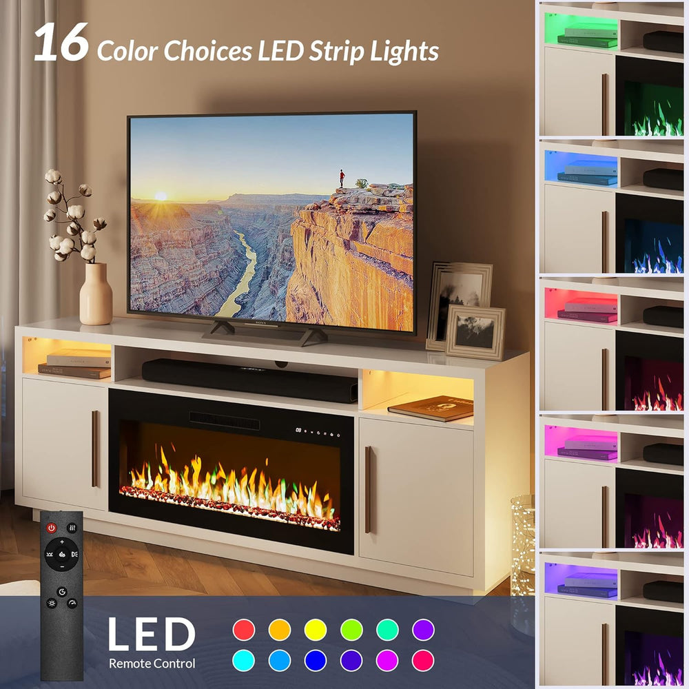 BELLEZE 70" Fireplace TV Stand for TVs Up to 80", LED Light Enterta...