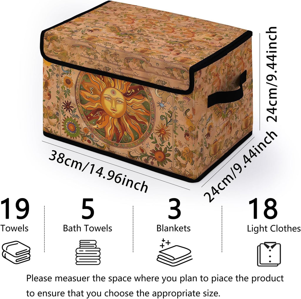 Stackable Clothes Storage Bins with Lids,Closet Organizers Fabric Box for Home and Office,Blanket Clothes Organizers,Under Bed Storage Containers 3 Pack(Sun).