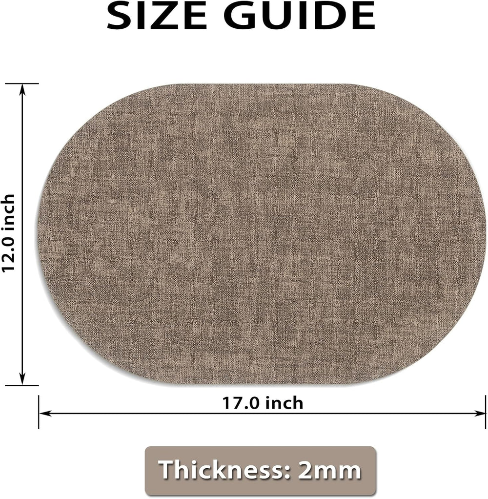 Faux Leather Oval Placemats Set of 6, Dark Brown