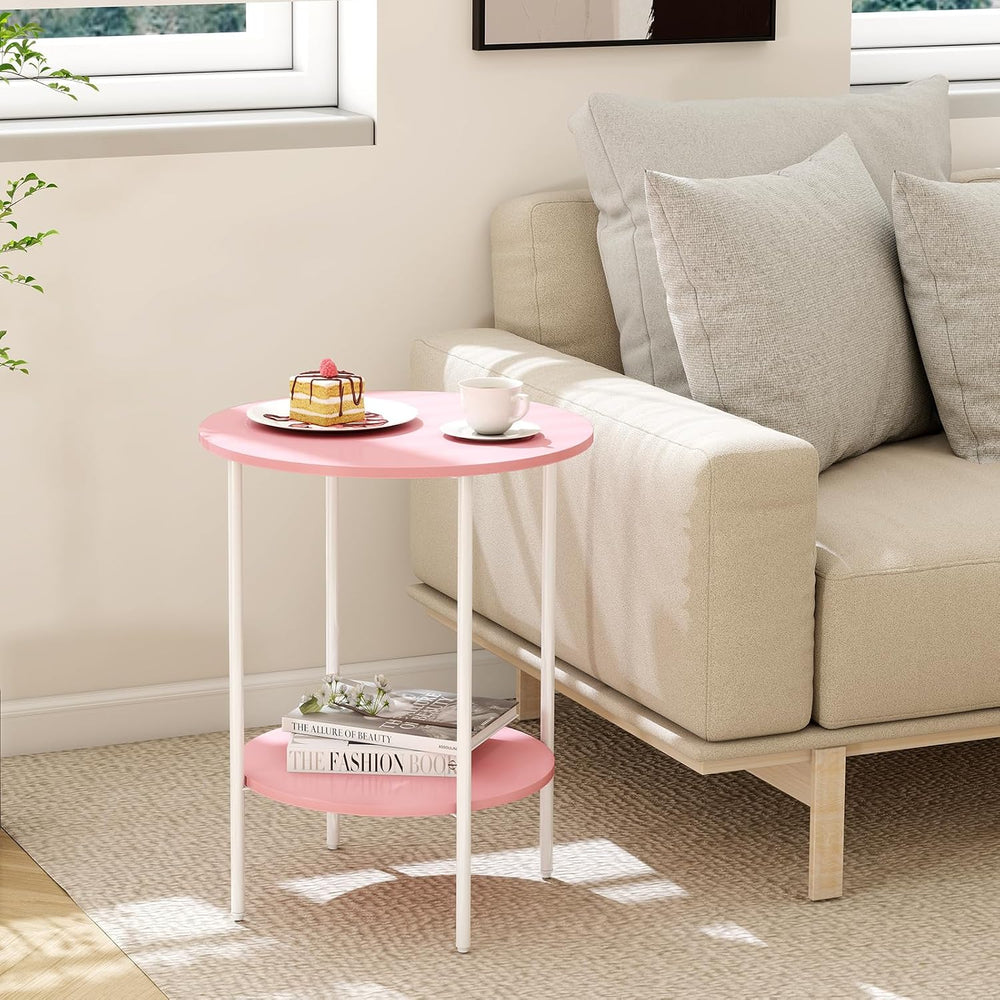 Side Table,Round End Table with 2 Storage Shelves| Compact Side Tables for Li...