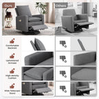 Swivel Glider Recliner for Adult Indoor Upholstered Lounge Nursery Chair Single Sofa with Side Pockets for Living Room Bedroom