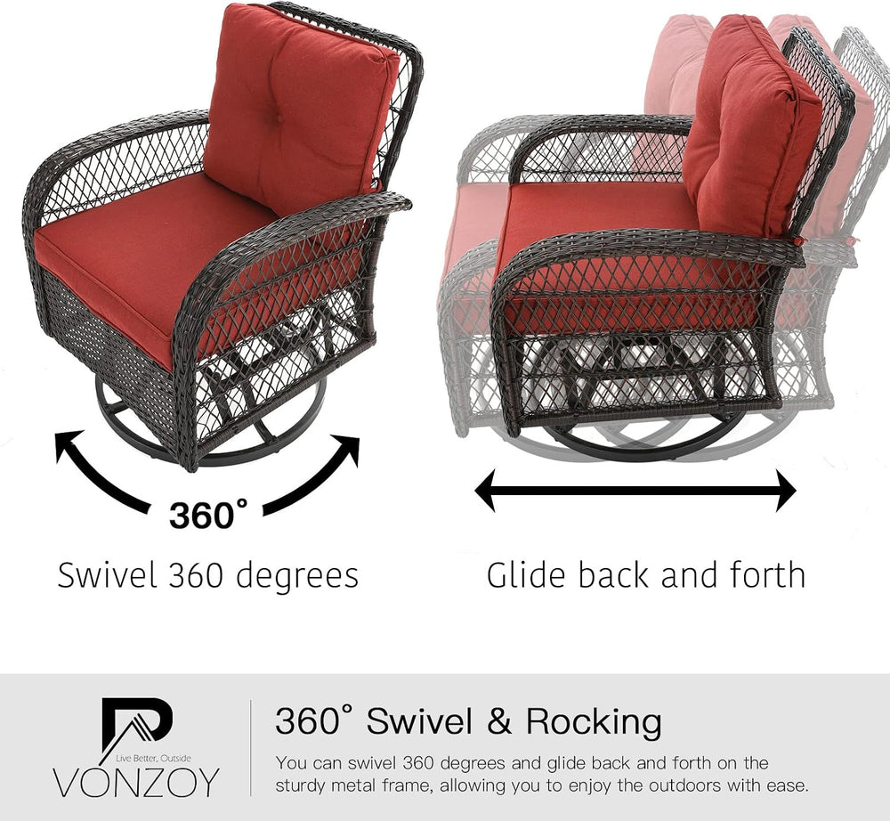 Patio Furniture Set 3 Pieces, Outdoor Swivel Glider Rocker Bistro Set, Red