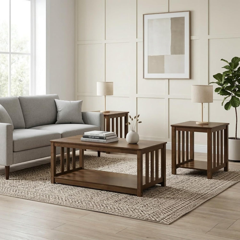 HOME DESIGN Ottawa 3 Piece Coffee Table Set with 2 End Tables and Lower Shelf...