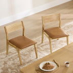 Watson & Whitely Wood Dining Chairs Set of 4, Modern Leather Upholstered Kitchen Chairs with Ergonomic Curved Backrest and Solid Wood Frame, Farmhouse Chairs for Dining Room, Living Room, Camel