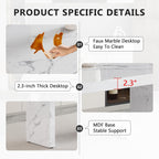 Modern Dining Table Set for 6, 63“ Dinner Table Set for 6, Marble Pattern MDF Kitchen Table Top and Base, Modern Dining Table Set with White Upholstered PU Leather Chairs,Easy Assembly