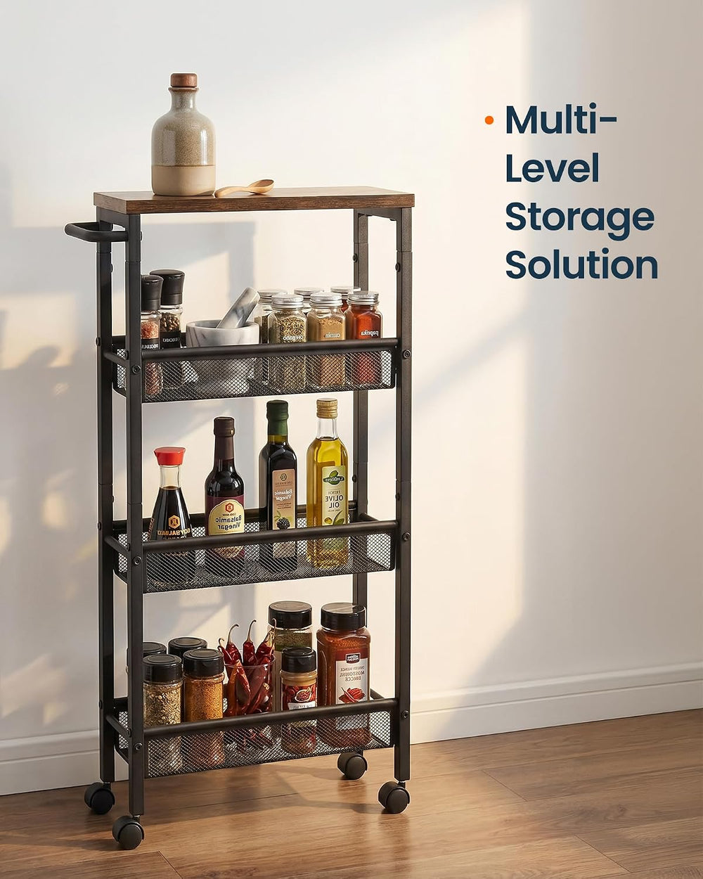 SONGMICS HOME Slim Rolling Cart, 4-Tier Storage Cart with Wheels and Handle, ...