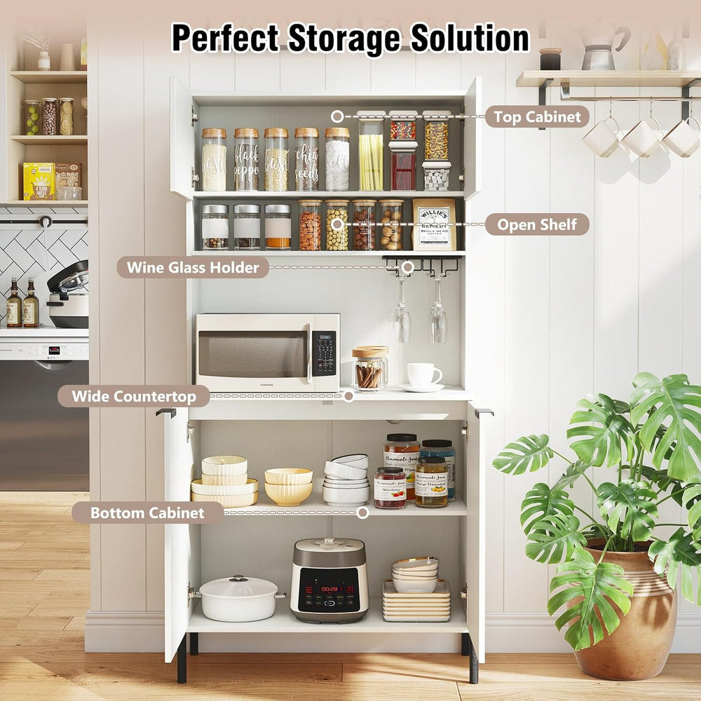 LOKO 64.5” Tall Kitchen Pantry Cabinet, Buffet Sideboard with Charging Statio...