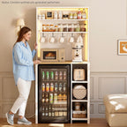 IRONCK Bakers Rack with Mini Fridge Space & Power Outlets, 69.3" Coffee Bar Station with LED Lights, 7-Tier Kitchen Microwave Stand with Hooks & Wooden Backboard, Space-Saving Utility Organizer, White