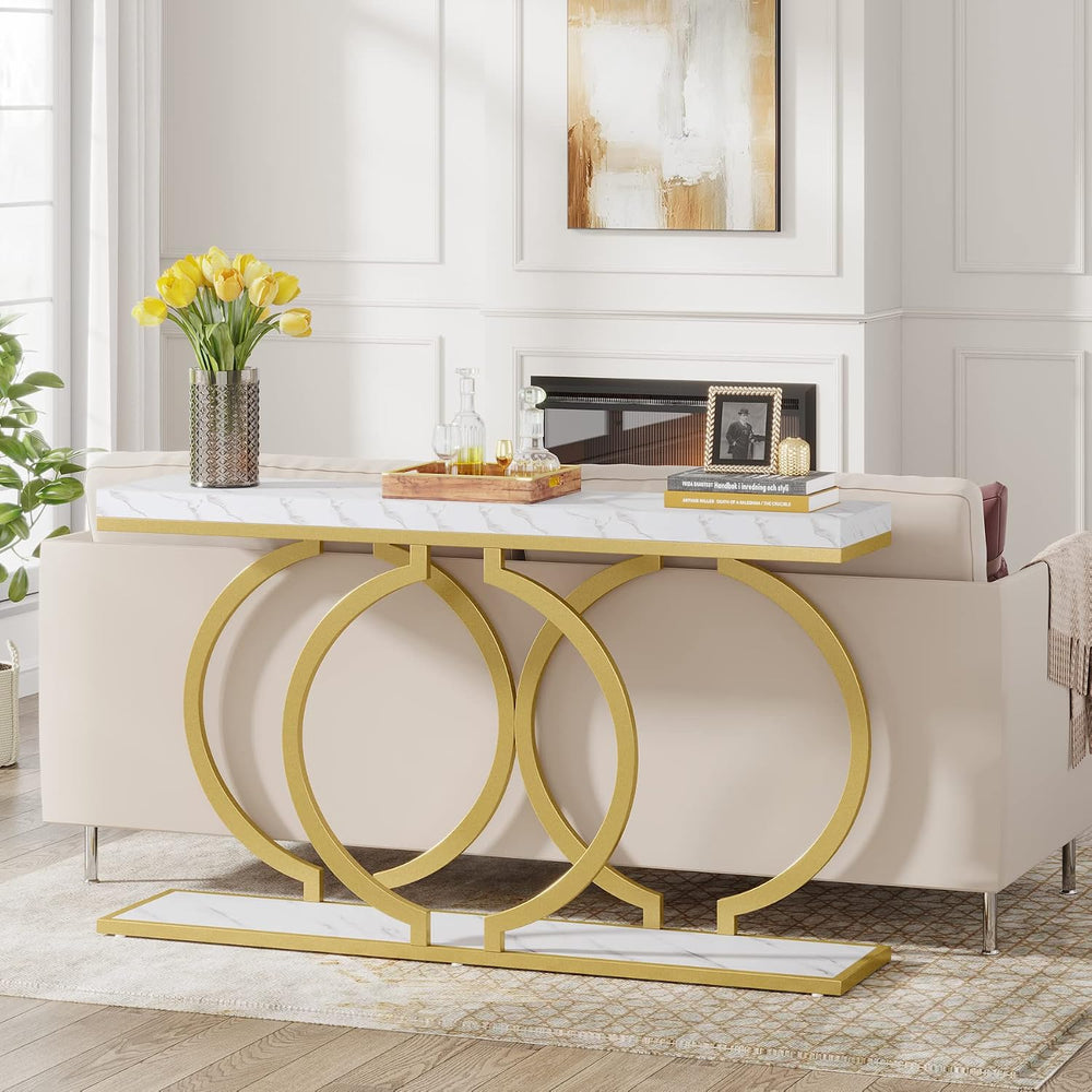 Tribesigns Gold Console Table, 55 inch Modern Entryway Table with Geometric M...