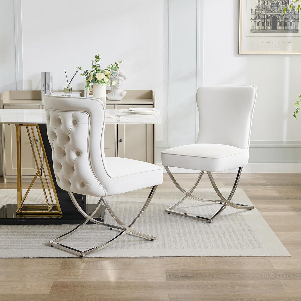 WUTUTUEE Luxury Velvet Dining Chairs, Tufted Upholstered Armless Accent Chair...