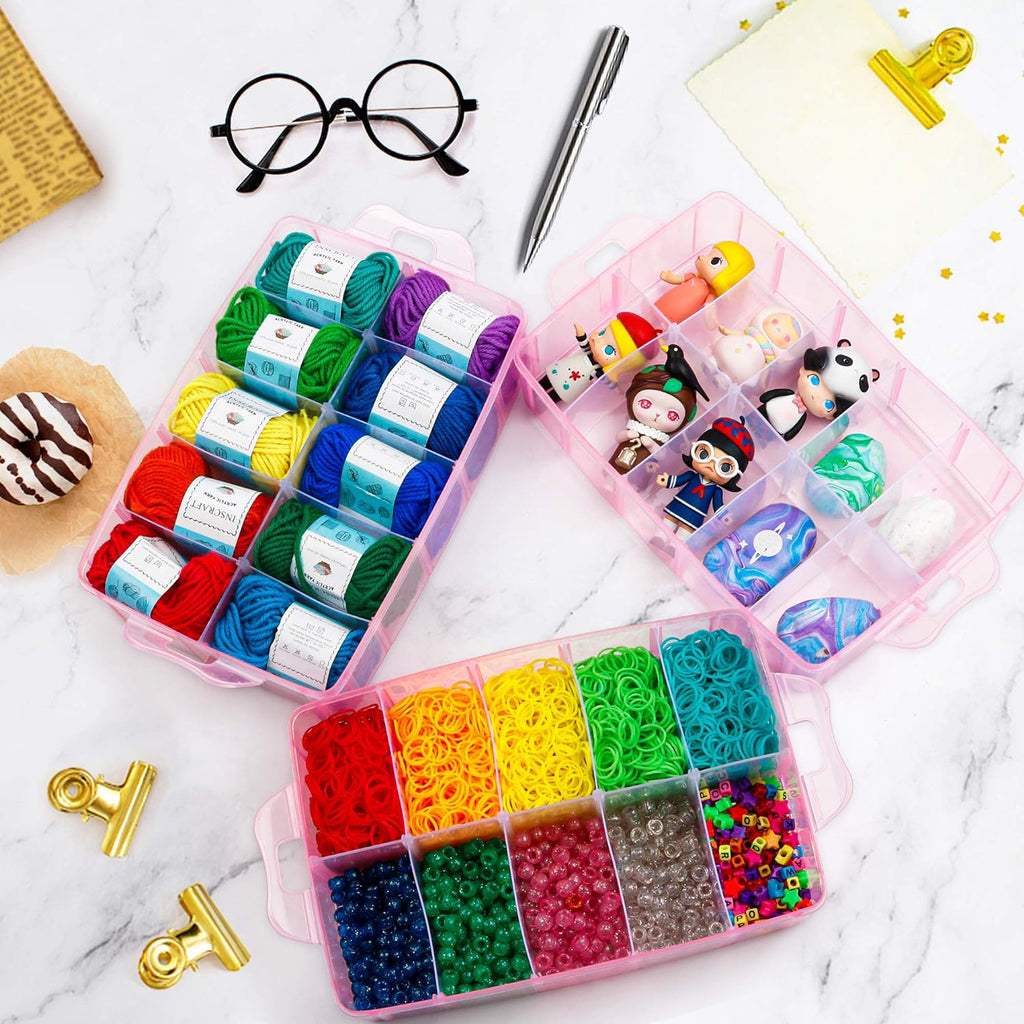 Inscraft 7 Tier Craft Storage Boxes with Compartments, 70 Adjustable Plastic Organiser Storage Boxes for Crafts, Beads, Screw, Washi Tap, Stackable Storage Sorting Box for Toys, Crafts, Art Supplies