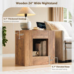 OKD 24" Modern Nightstand Set of 2 w/Drawer/Storage Shelf,Gold Rustic Brown | End Table, Wood Thick Design, Rustic Square Bedside Table w/ Charging Station