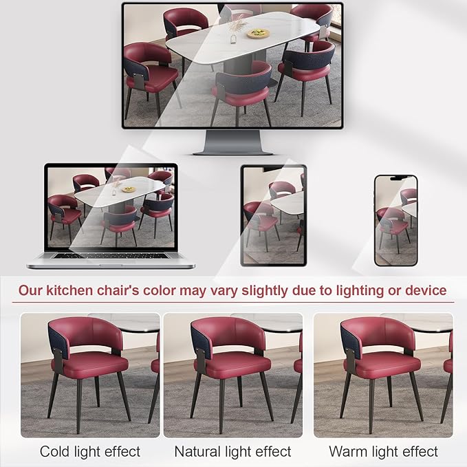 Modern Dining Chairs Set of 2, Upholstered Faux Leather Kitchen Side Chairs with Curved Open Back, Easy Assembly for Dining Room, Restaurant, Cafe, Magenta