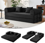 79" Convertible Sofa Bed, Boneless Couches for Living Room | Corduroy Futon Sofa Bed with Pocket Springs, Modular Sleeper Couch in a Box, No Assembly, Black