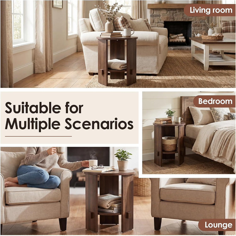 chairus Round Side Table, 15.5" Small End Table with 2-Tier Open Storage...
