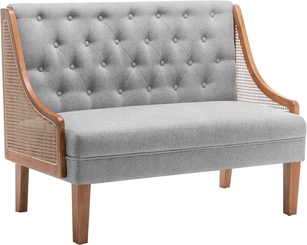 Upholstered Settee Bench Small Loveseat Sofa Rattan Dining Bench with Back Ba...