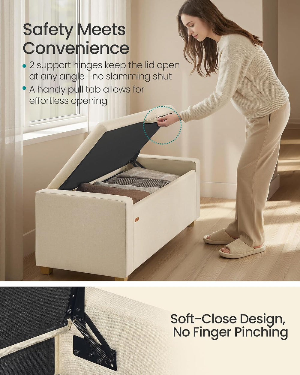 SONGMICS Storage Ottoman, 48 Inches Long Bed End Stool, Solid Wood Legs | But...